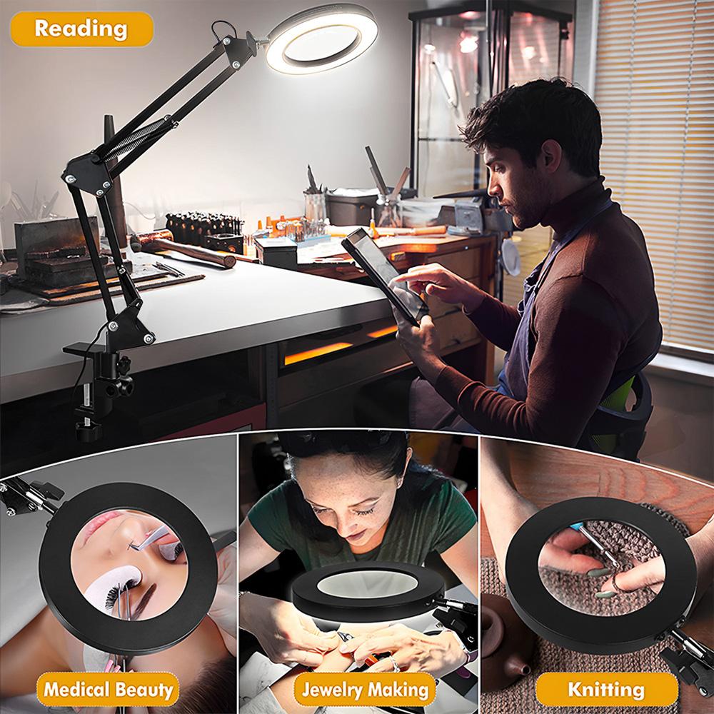 Triple Color 72LED Magnifying Glass 8X/10X Magnification USB-Powered Lamp For Jewelry Repair Laboratory Use & Beauty Industry