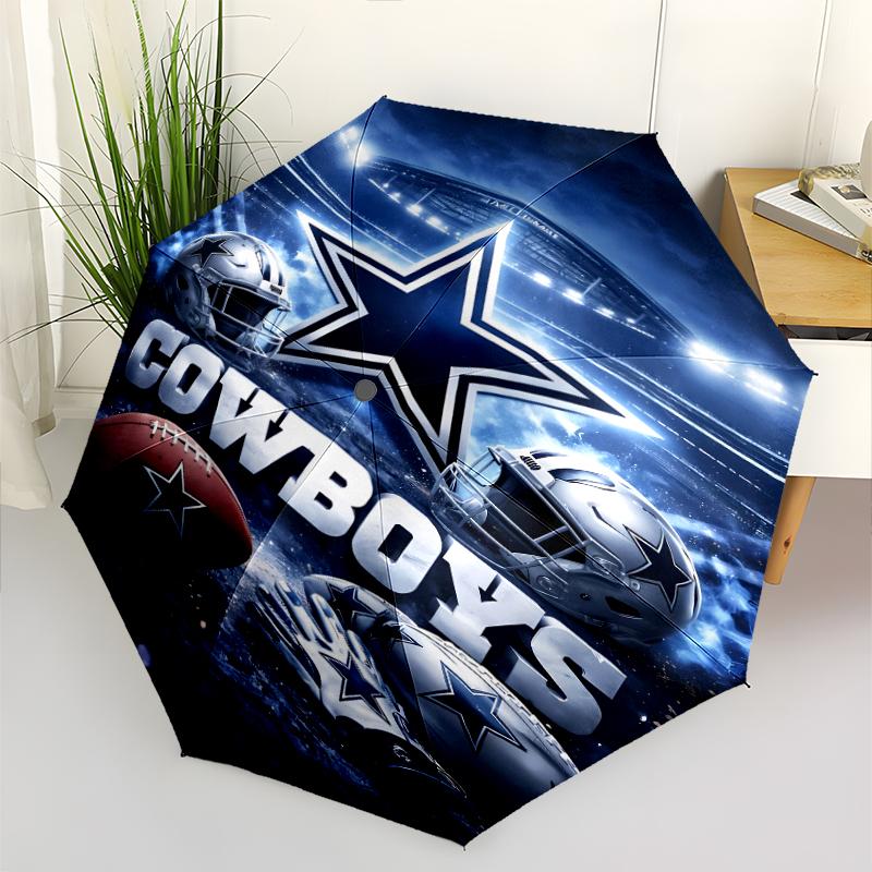 Dallas Cowboys Print Automatic Umbrella, 8 Rib Iron Frame, Plastic Handle, Suitable for Outdoor Travel &Daily , Ideal Gift