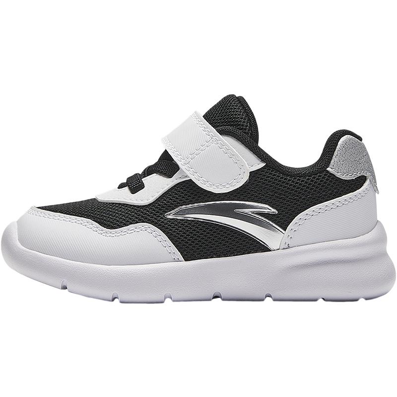 Anta Kids Synthetic Leather Mesh Running Shoes Lightweight Breathable Anti-Kick Shock Absorbing Low-Top Baby Sneaker Black White A12430006-4