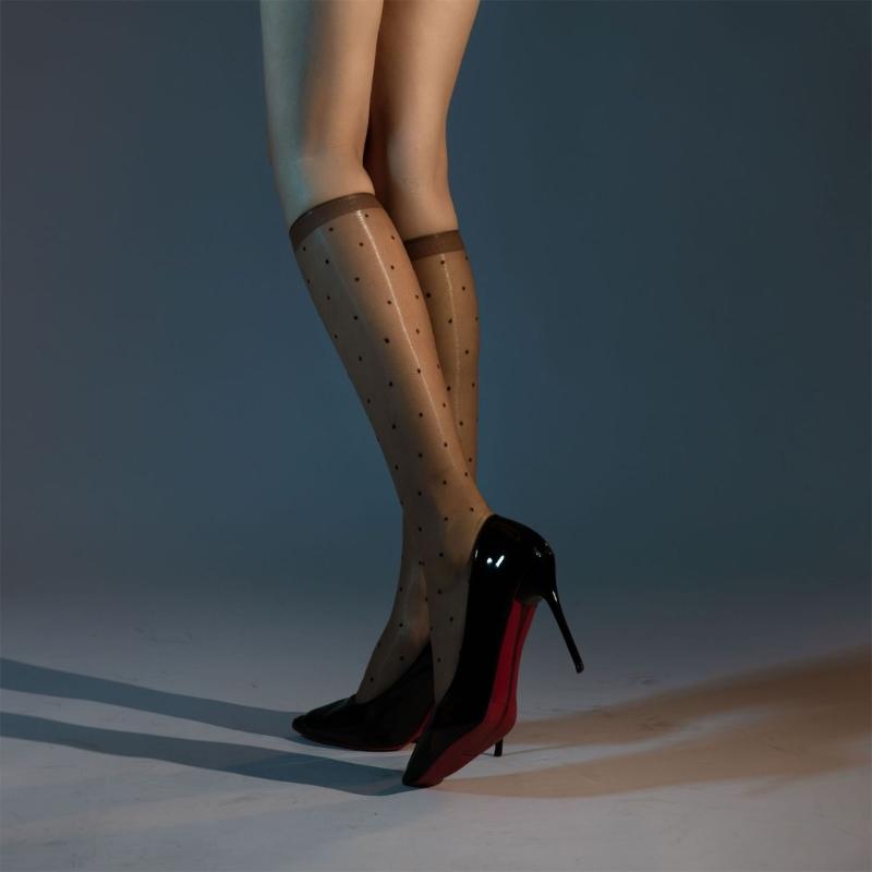 Vintage Dot Pattern Shimmery Silky Sheer Long Socks Fashionable Sexy Shinning Oil Stockings for Women Club Party Hosiery