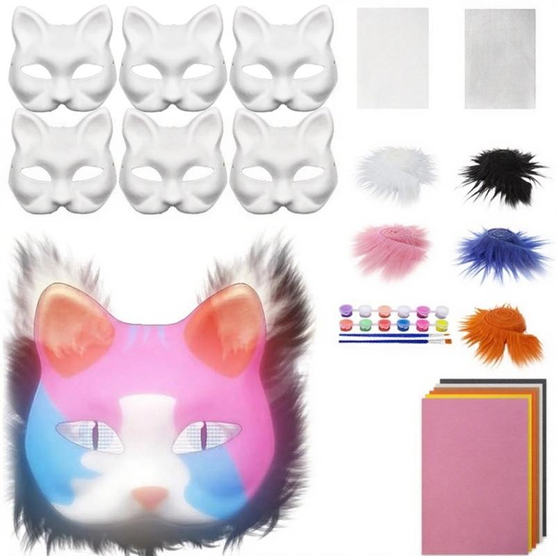 Therians Mask Set Furs,Eye Mesh,Felts Sheet DIY Foxes Cats Mask To Paint Furry Animal Mask Gear for Halloween Cosplay