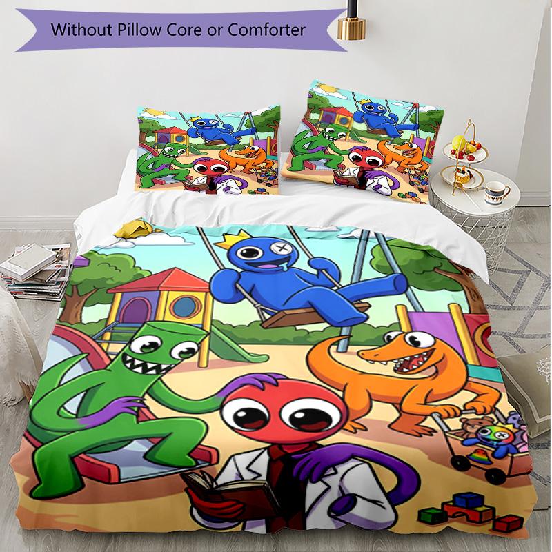 3pcs Duvet Cover Set (1*Duvet Cover + 2*Pillowcase, Without Core), Game Rainbow Friends Print Soft All‑Season Bedding Set, Home Bedroom Decor Gift