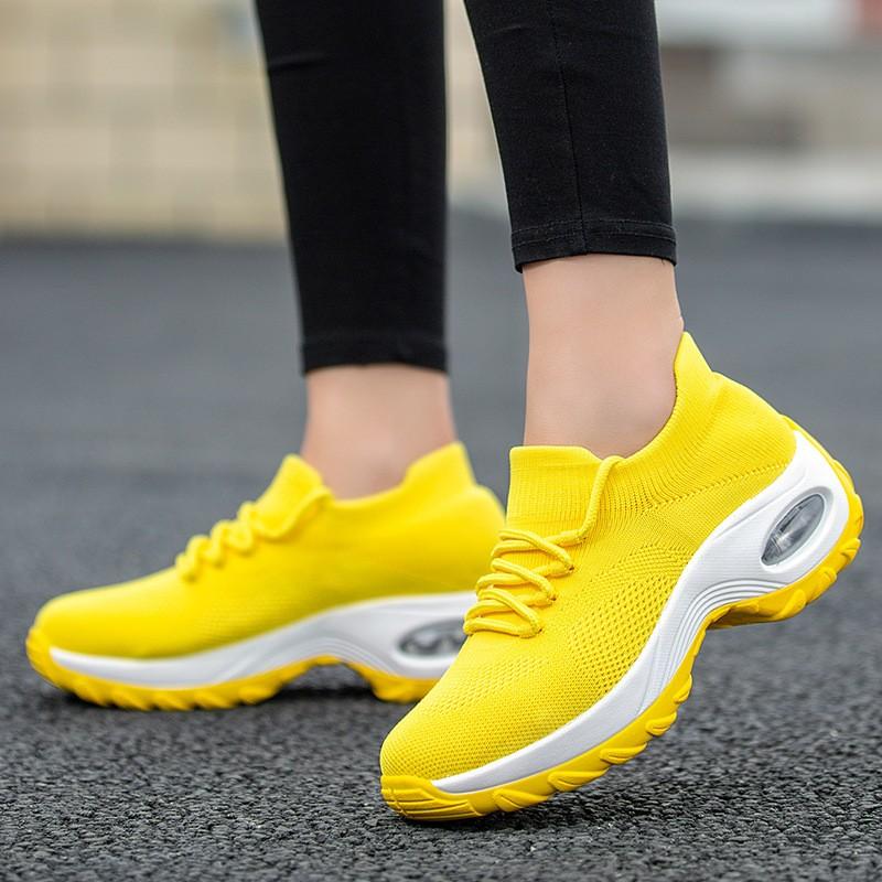 Fashion Yellow Mesh Platform Sneakers Thick Sole Breathable Casual Shoes Women Sneakers Knitting Socks Sneakers White Tennis Shoes