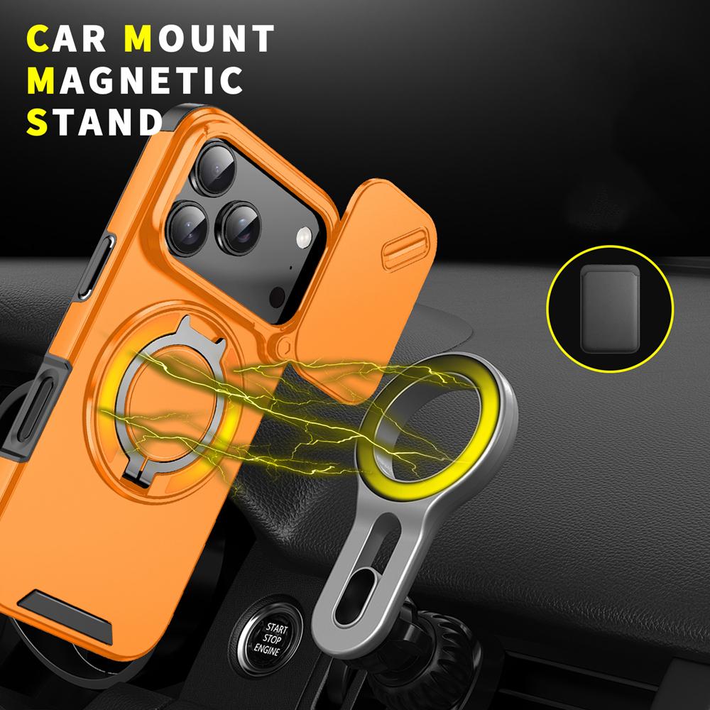 KEYSION 360° Rotating Ring Stand Phone Case for iPhone 17 Pro Max Silicone+PC Slide Camera Protection Magnetic Shockproof Cover