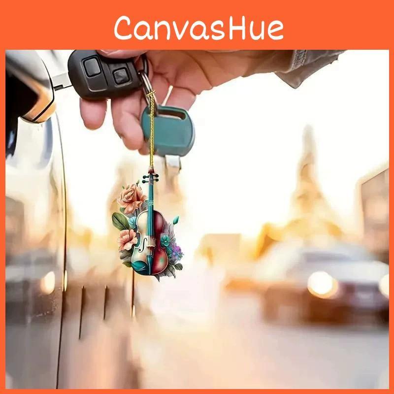 Acrylic Flat Surface Pendant With Flower Violin Design For Automotive Interior