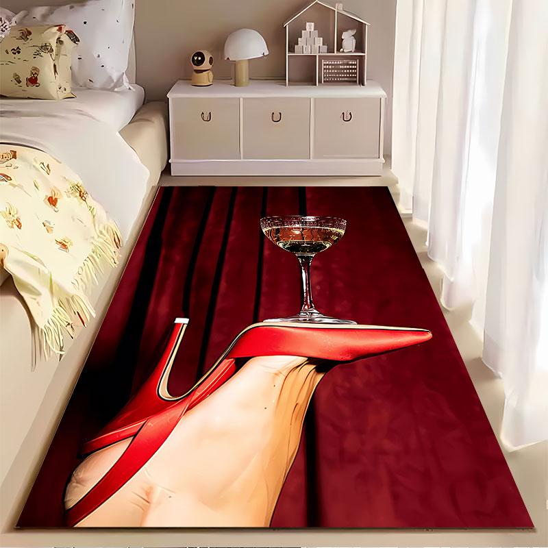 Wine Glass on Red Heel Carpet suitable as a non-slip mat for the living room or bedroom sofa