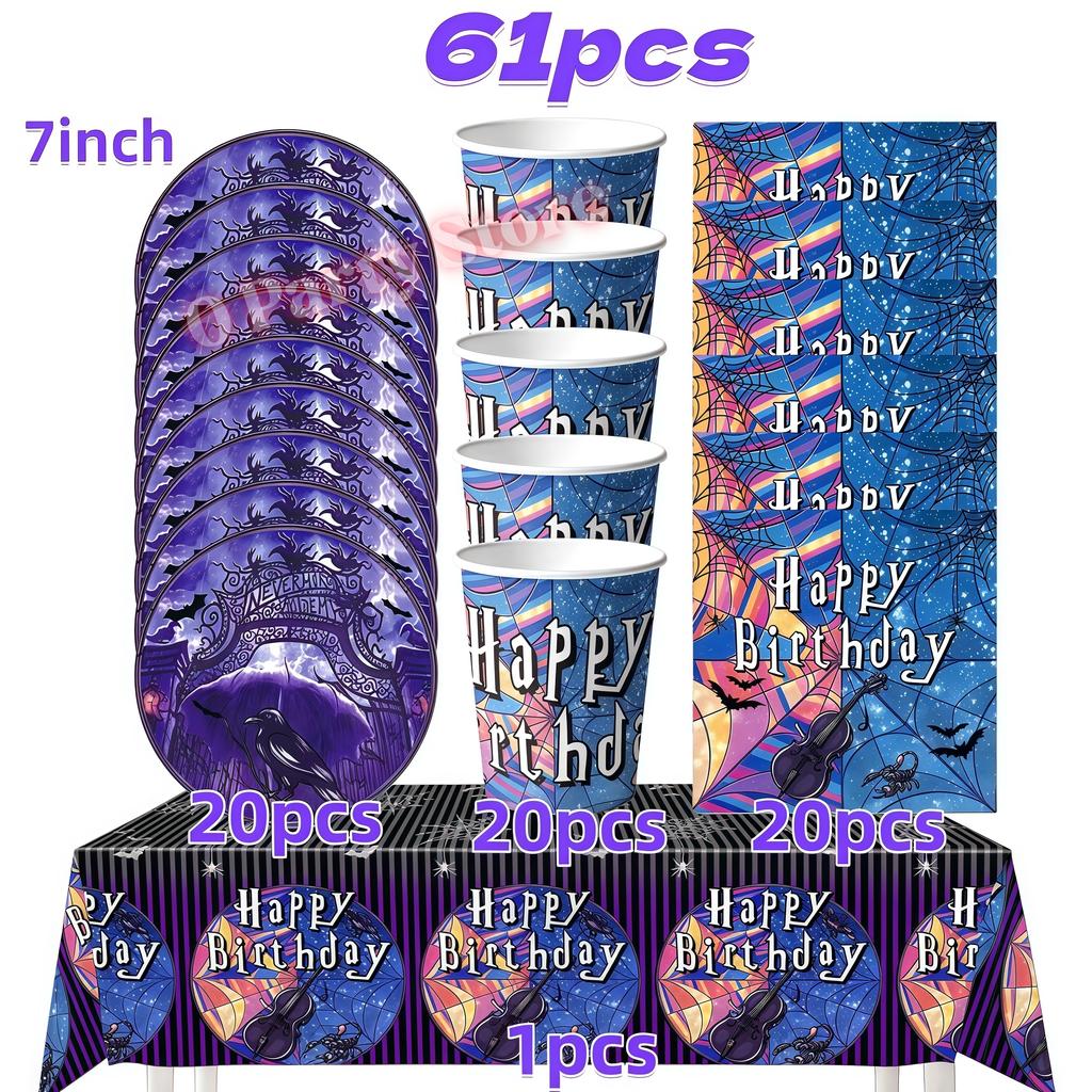 Birthday Party Decorations Supplies Kit Balloons Cups Plates Backdrop Banner Addams Theme Birthday Cake Decor Kids Favor Gifts