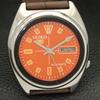 VINTAGE SEIKO 5 AUTOMATIC 7009A JAPAN MENS ORANGE COLOR DIAL WATCH A702096-5 R208-a702096