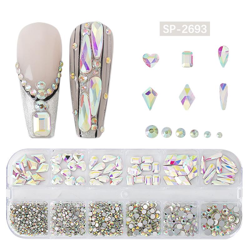 12-Grid Irregular Transparent AB Glass Diamonds for Nail Art