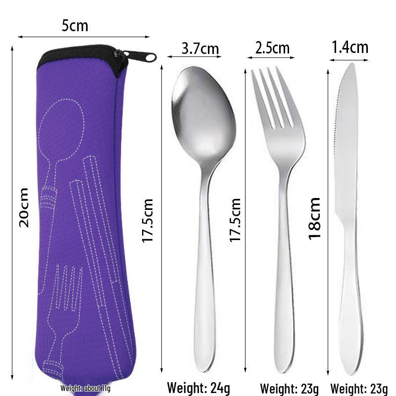 

Stainless Steel Cutlery Set: Knife, Fork, Spoon with Cloth Bag - Portable for Student or Picnic Use