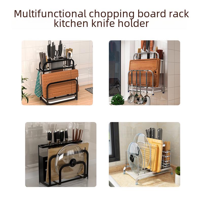 Multifunctional Stainless Steel Kitchen Rack: Knife, Chopping Board, and Chopstick Holder