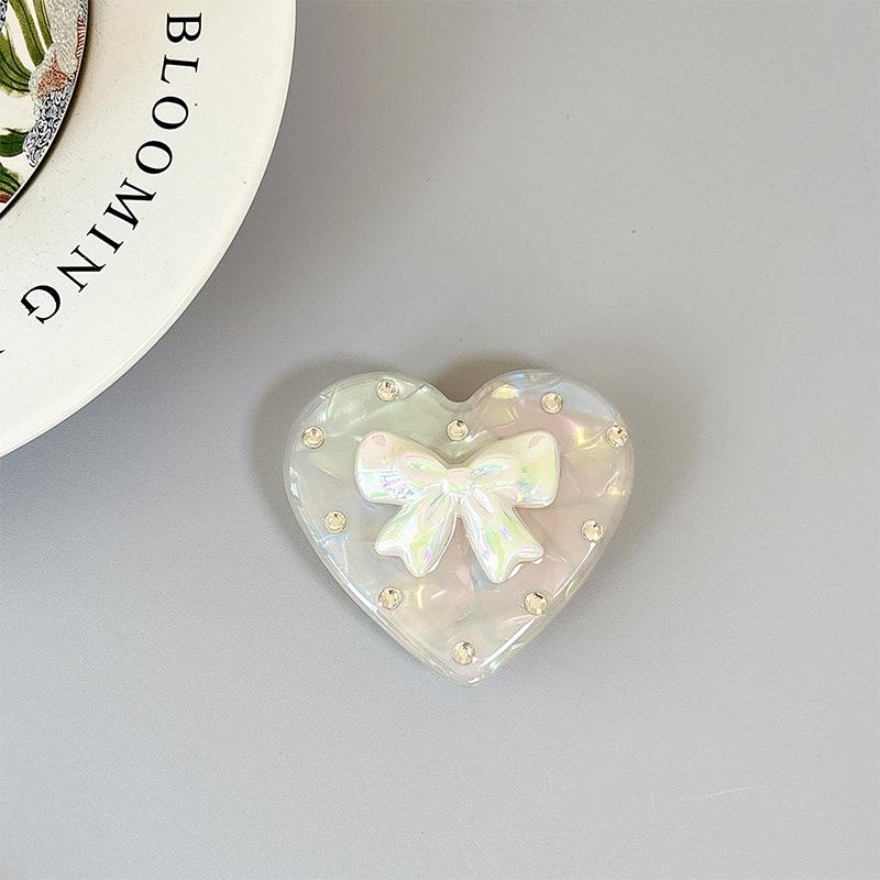 Iridescent Heart Rhinestone Phone Holder: Shell Pattern Magnetic Airbag Support Ring