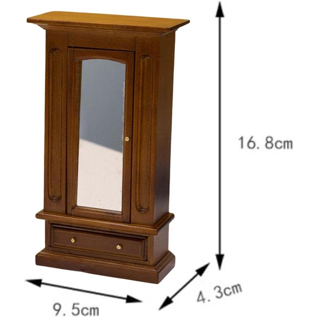 1/12 Skala Szafa do przechowywania w domku dla lalek Miniatura Drewniana rama Model Rozmiar 9,5x4,3x16,8 cm Akcesoria do domku dla lalek Delikatny brąz