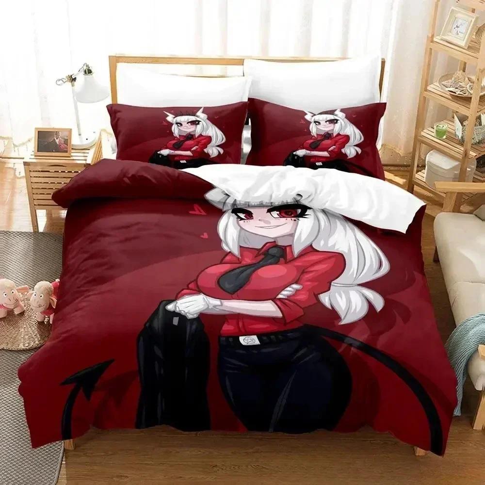 Anime Spiel Helltaker Bettwäsche-Set Bedrucktes Bettset mit Kissenbezug Bettdecke Weich Queen King Size Bettwäsche Zuhause Jungen Erwachsene