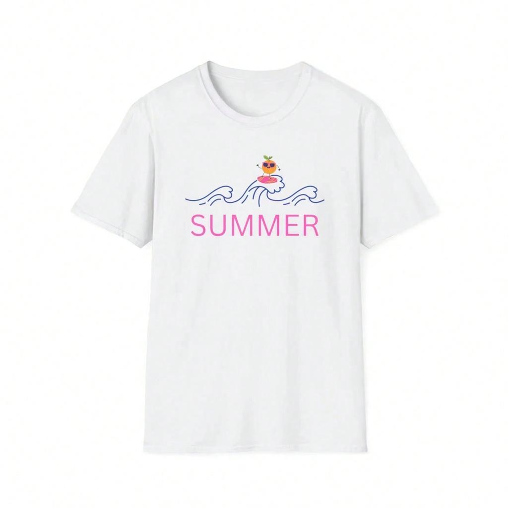 Summer Clothing Y2K T-Shirt Casual White Print Wounisex's Summer Breath Letters Cute Beach Sunshine Pattern Print Round Neck Top Su