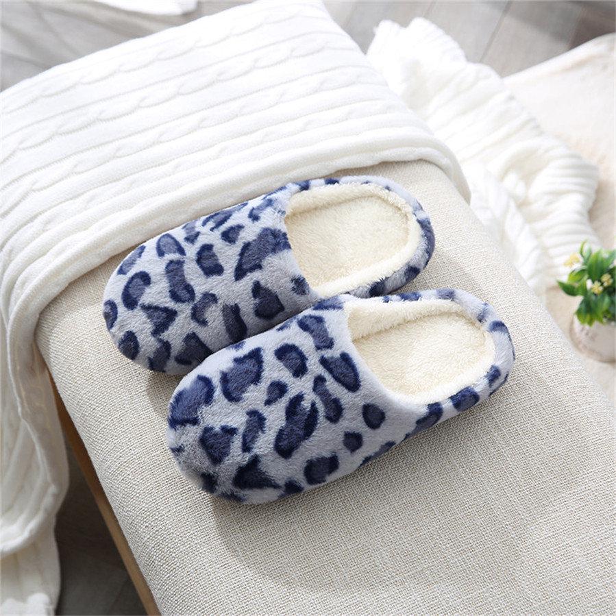 Winter Couple Style Indoor Silent Soft Bottom Leopard Print Slippers Home Comfort and Warm Cotton Slippers
