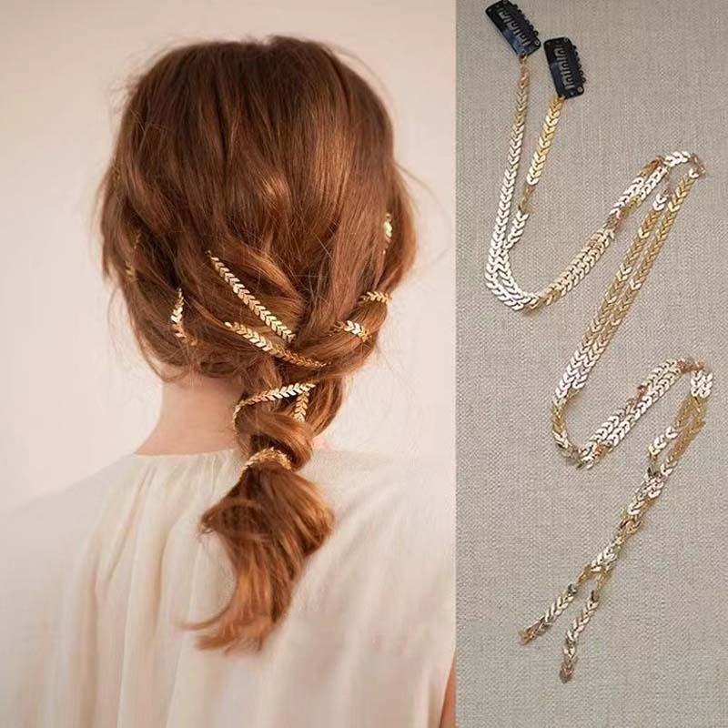 Catena per Capelli Vintage Color Oro per Donne Tendenza Frangia Metallica Fascia Intrecciata Accessori per Capelli Coda di Cavallo Copricapo da Matrimonio
