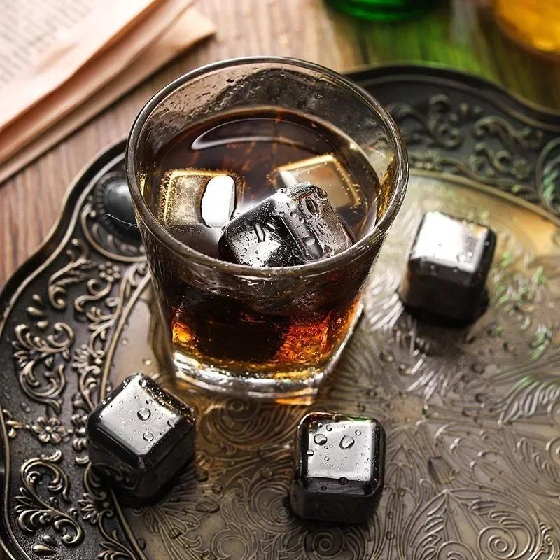 4-8Pcs Stainless Steel Ice Cube Set Reusable Whiskey Stone Ice Cubes for Whiskey Wine Cooling Cubes Ice Cubes Party Bar Tools