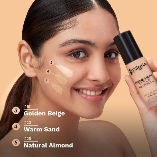 Pilgrim Medium Golden Beige Serum Liquid Foundation, Matte & Poreless,30 Ml | Foundation | Water-Resistant,All Day Coverage|All Skin Types