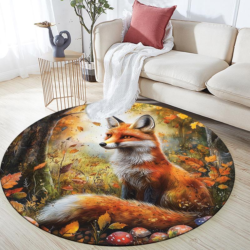 Vintage Fox,Round Area Rug,Carpet Rug for Living Room Bedroom Sofa Playroom Decor,Non-slip Floor Mat 80cmx80cm