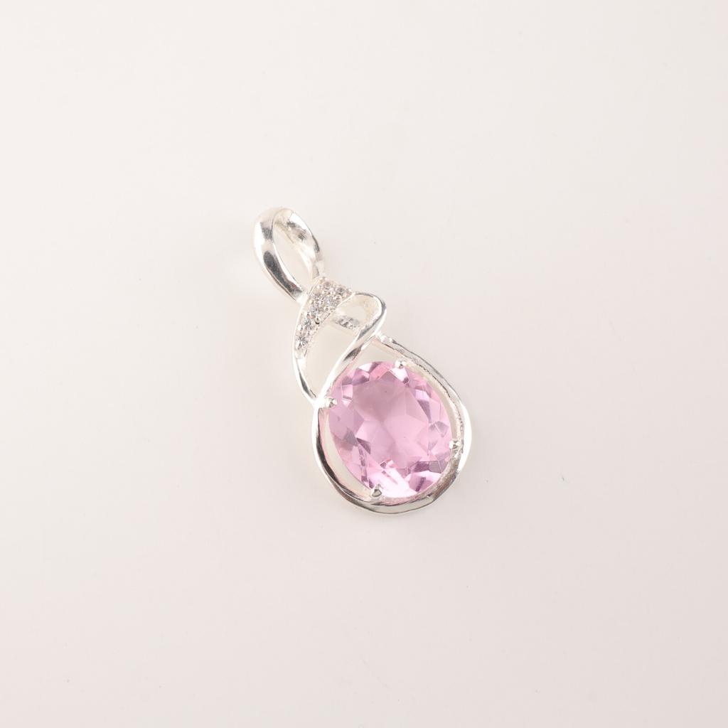 Morganite Gemstone 925 Sterling Silver Jewelry Zircon Wedding Pendant 1.22" Gift CZP-13-11