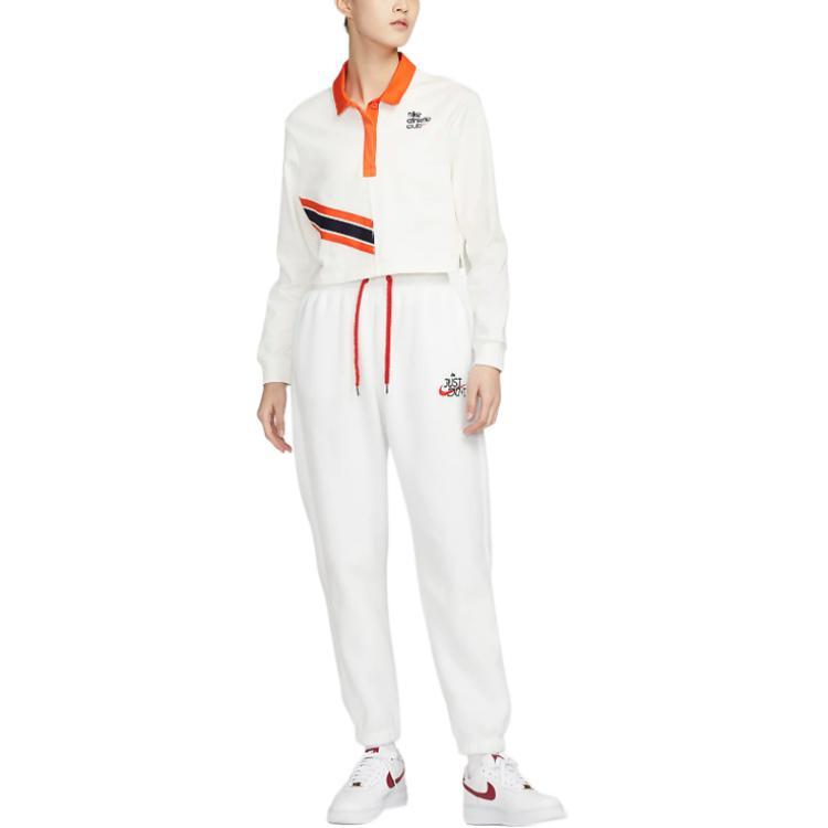 Nike Solid Color Logo Label Drawstring Lace Up Elastic Cuff Fleece Lined Knitted Sweatpants Women's Mountain White (Unisex)