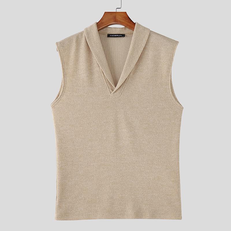 

INCERUN Summer Men Sleeveless Solid Knitted Casual Fitted Tank Tops 5XL хакі