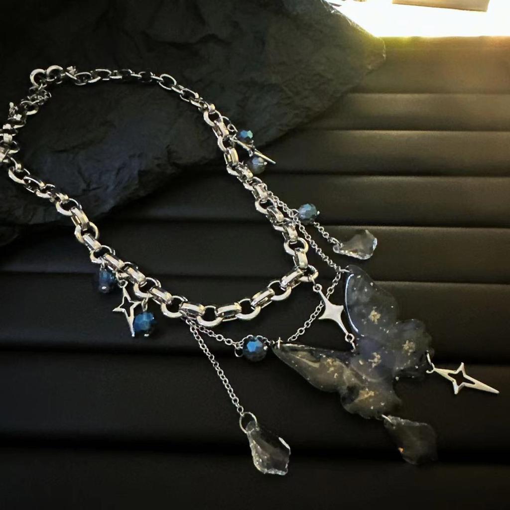GemChic Women's Exquisite Purple Butterfly Star Fringe Pendant Necklace Clavicle Chain Ladies Retro Choker Birthday Christmas Jewelry Gift
