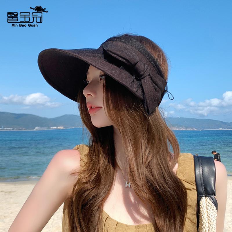 8512 Summer Tulle Bow Empty Top Hat Versatile Fashion Sunshade Sunscreen Hat Show Face Small Hat Female Tide