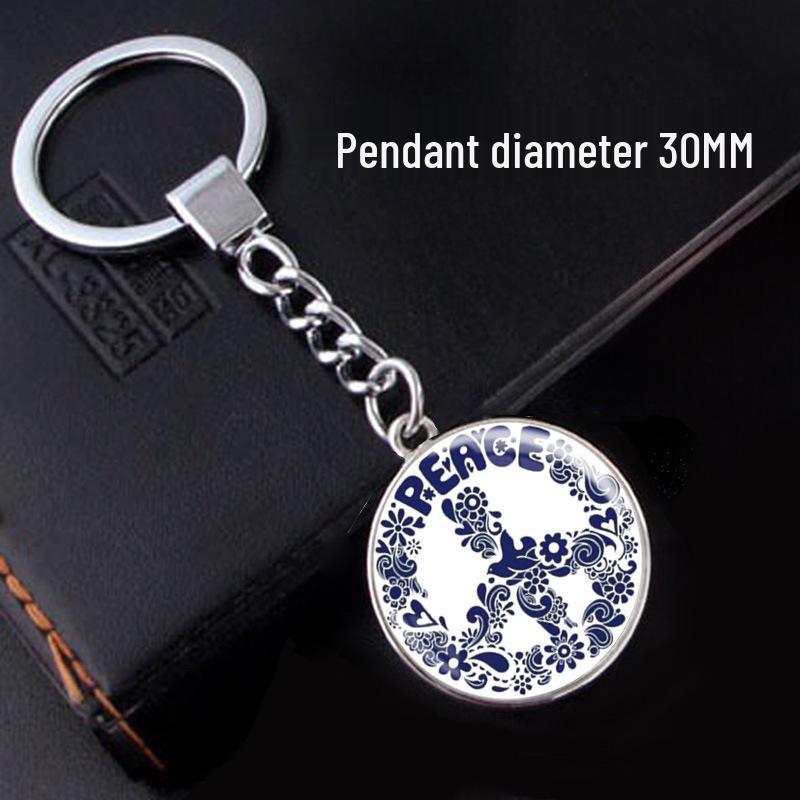 Peace Symbol Time Gem Keychain Pendant Gift