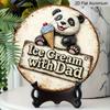 2D Flat, 1pc Round Aluminum Hanging Sign - "Ice Cream with Dad" Cute Panda Vintage Metal Wall Art, Retro Summer Sweet Design, Perfect for Father's