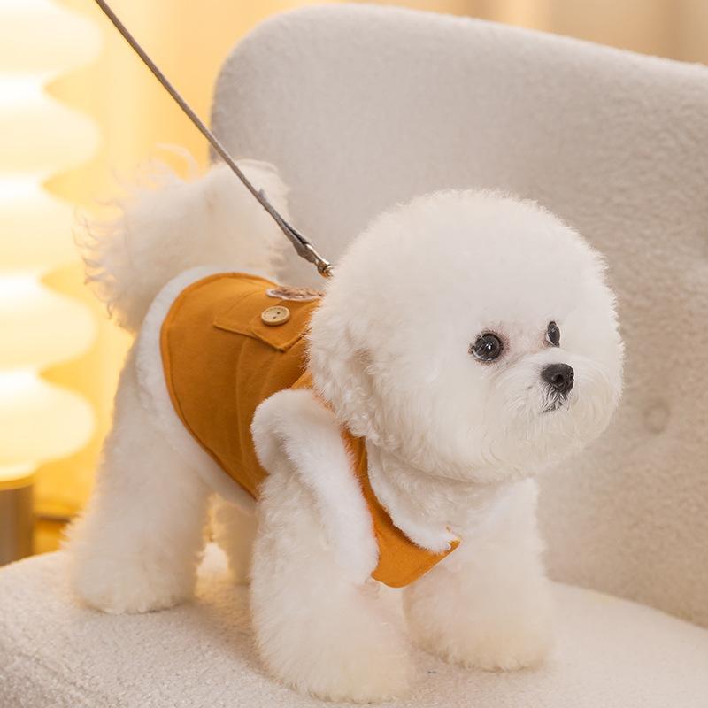 Winter velvet warm dog clothes imitation rabbit velvet burrs leash vest small dog Bigbear pet clothing