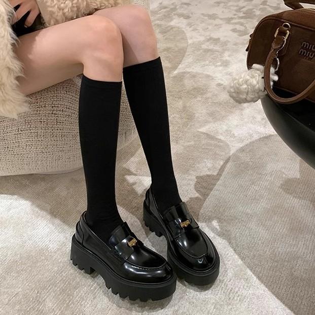 Grape Mother Winter New Thick-soled Small Leather Shoes Women Wear High-end Small Gold Coin Loafers Women's Thick-soled Heightening Shoes