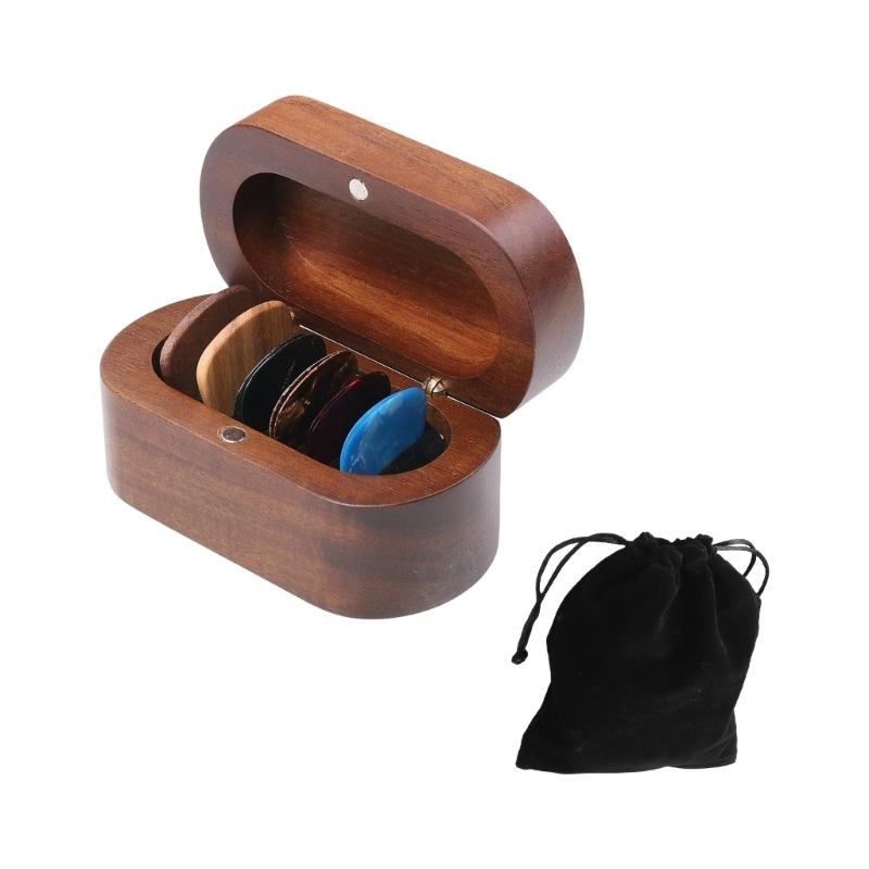 

Solid Wood Guitar Pick Holder Organizers with Velvet Pouches and 10Pcs Picks for Desktop Organization Perfect Gifts Set 1