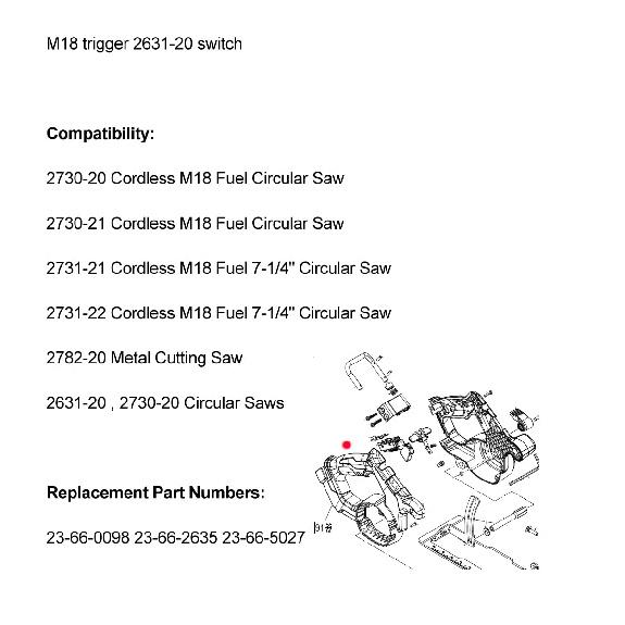 23-66-2635 Switch Fit for Milwaukee M18 2730-20 2730-21 2731-21 2731-22 2631-20 Cordless Circular Saw 2782-20 Metal Cutting Saw, Replacement Part
