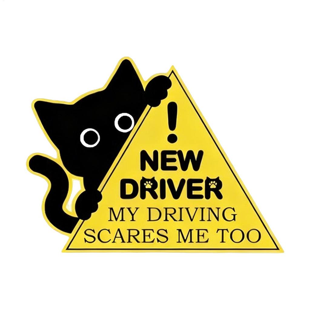 New Driver Sticker 3 Pieces Black Cat Automotive Decal Vehicle Decoration Decals For Drivers Road Trips Daily Commuting Outdoor
