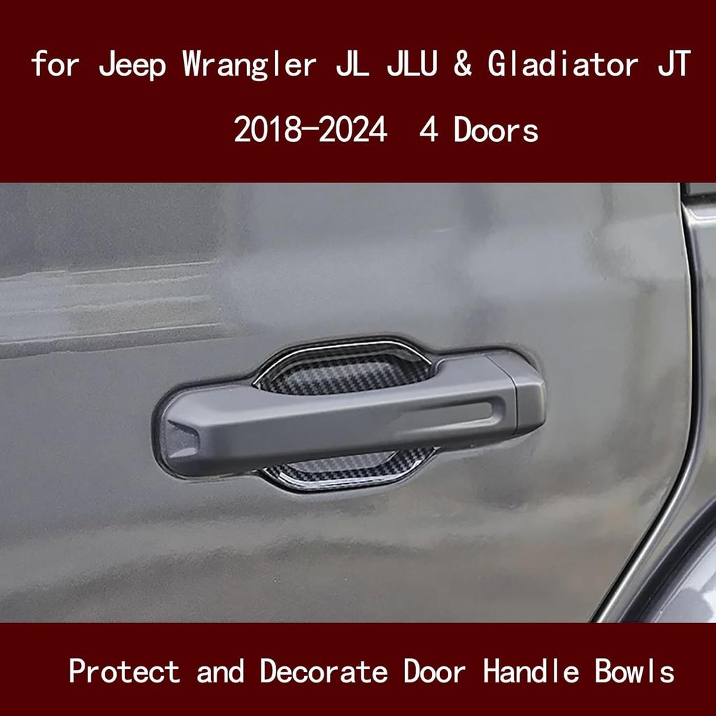 LIUQING Door Handle Bowl Cover Trim for 2018-2024 2025 Jeep Wrangler JL JLU & Gladiator JT 4 Doors Exterior Accessories Door Bowl Scratch Protector