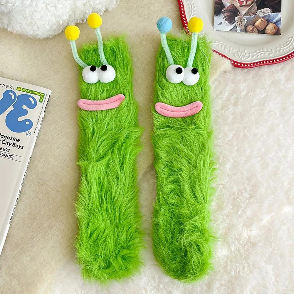 3D Novelty Face Fuzzy Socks Winter Coral Fleece Floor Socks Couple Sleep Socks Christmas Stockings Funny Cartoon Monster Socks