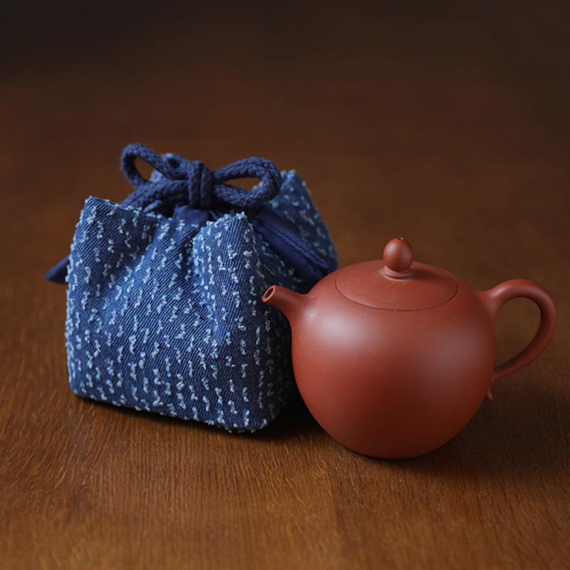 Large Denim Tea Set Carry Bag for Teapot with Four or Six Cups Portable Storage Organizer for Travel Outdoor Use No Cups