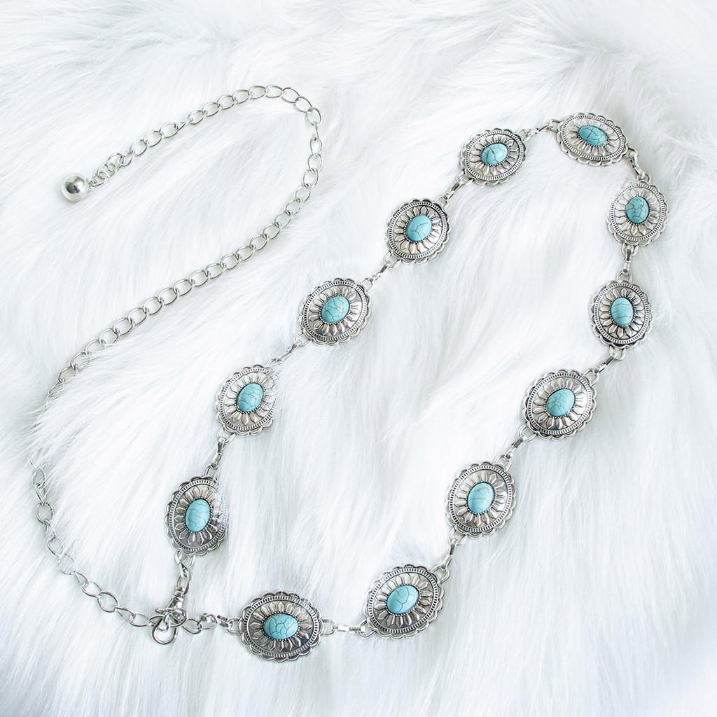 

Vintage Turquoise Women Metal Waist Chain Trendy Accessory Jewelry Idea Gift Style E