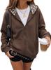 Damen Leopard Print Reißverschluss Hoodie Langarm Fleecegefüttert Lässige Sweatshirtjacke