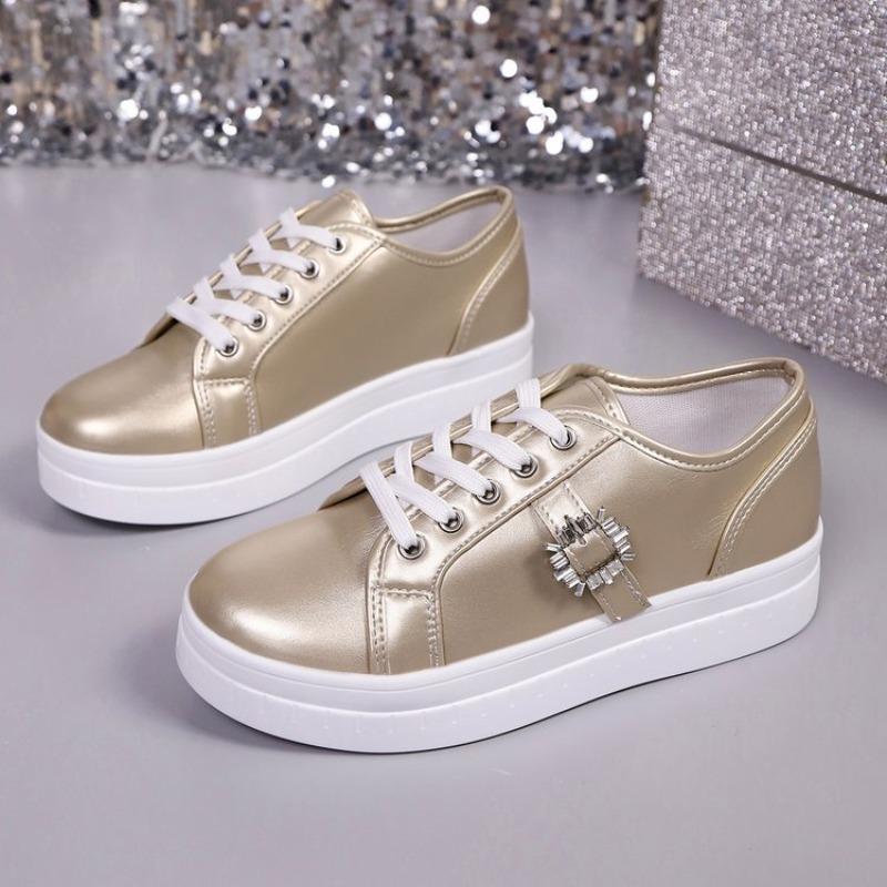 Large Size Casual Single Shoes Women's New Round Head Lace-up Thick-soled Casual Viscose Shoes Single Shoes
