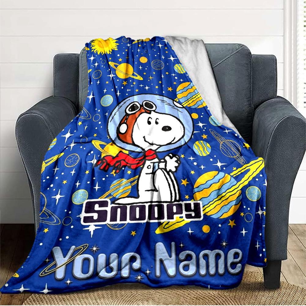 Name Custom Dog Snoopy Print Flannel Blanket High Quality Warm Comfortable Cover for All Seasons Perfect for Gifts Home Decor