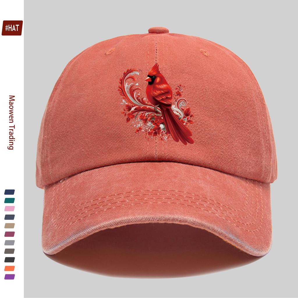 Pc Vibrant Red Cardinal Bird Print Baseball Cap Red Robe Design Trucker Hat Comfortable Lightweight Papa Cap Dad Mom Beach P