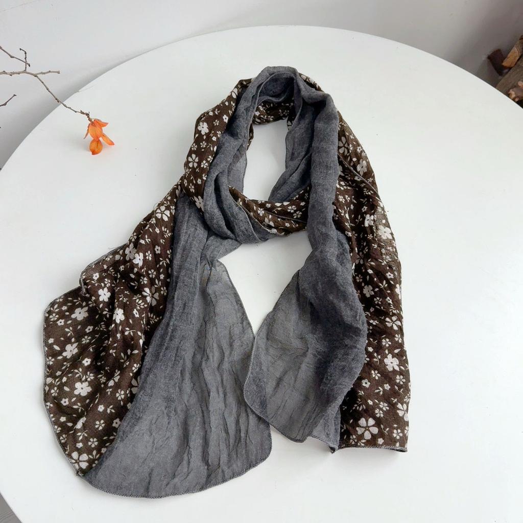 Retro Floral Long Cotton Scarf Soft Neck Protection Warm Shawl Head Wrap Multi-Functional Flower Printed Scarves For Women