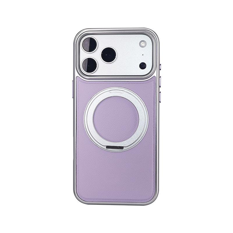 Compatible with Apple 18 Pro Max Genuine Leather Phone Case, Rotating Magnetic Stand, iPhone 17 Full Coverage Shockproof Protective Case
