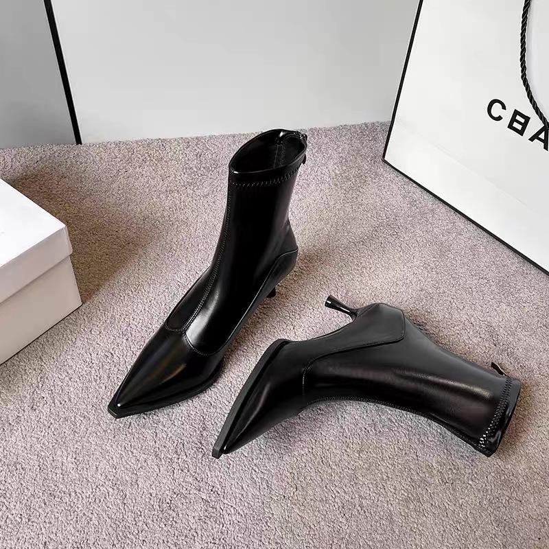 

Women s Temperamental High Heel Ankle Boots - 2025 Autumn/Winter Stiletto Pointed Toe Slimming Brown Boots 39