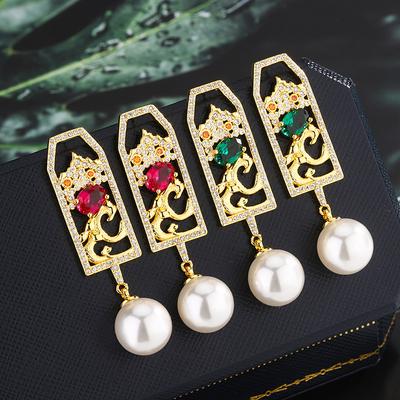 Pearl Stud Earrings Jewelry, Gold Ribbon, Purple Light Will Change Color, Red Corundum Retro Earrings, Women'S Style.