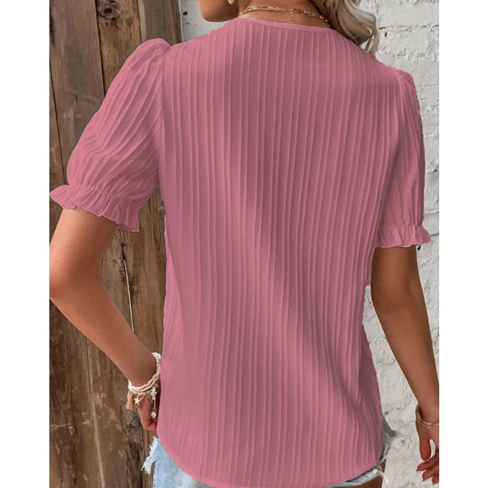 Summer New Vacation Fashion Hollow Short Sleeve Women's Shirt