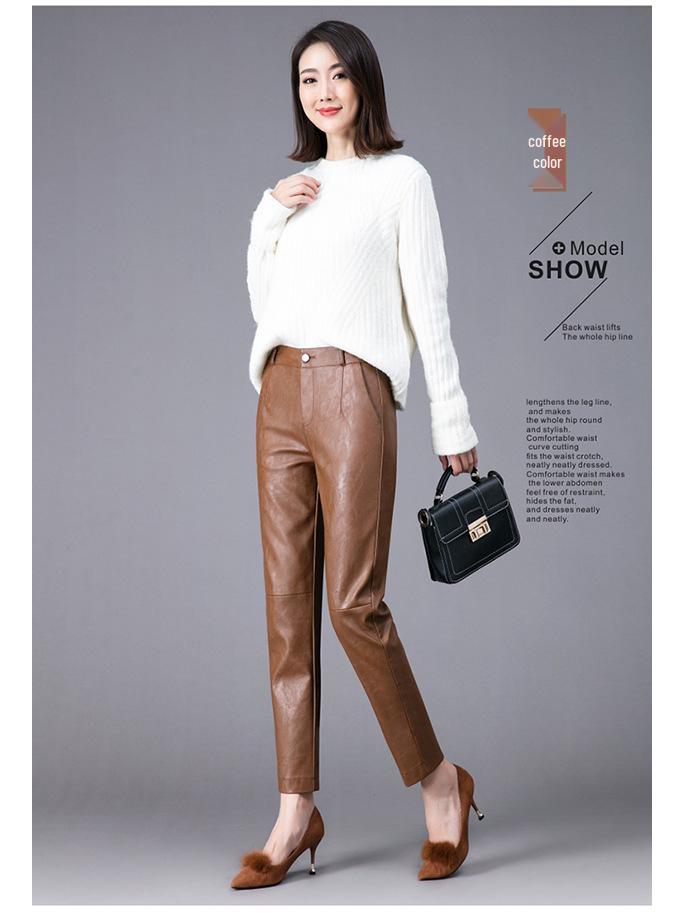 Korean Style High-Waisted Sheepskin Leather Pants for Women, Autumn/Winter 2025 Fashion